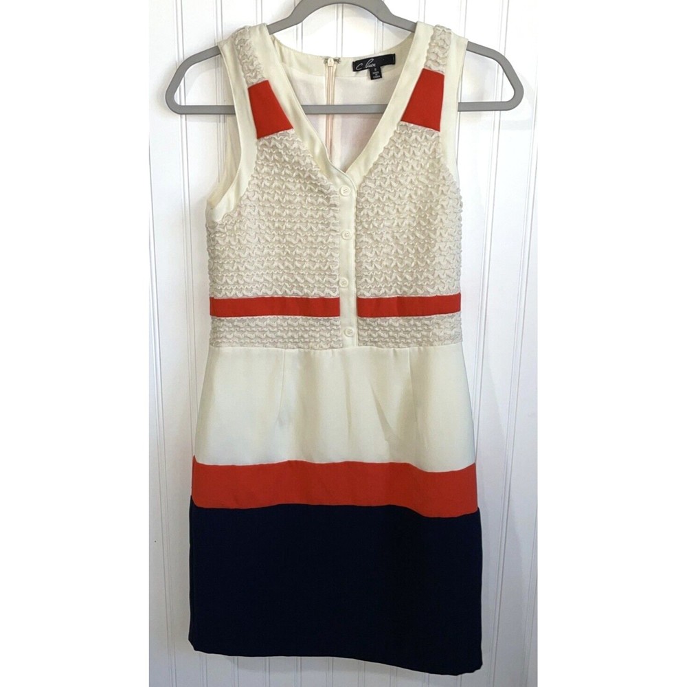 C Luce Dress Women Small‎ Colorblock Sleeveless V Neck Zip Stretch Casual Sheath